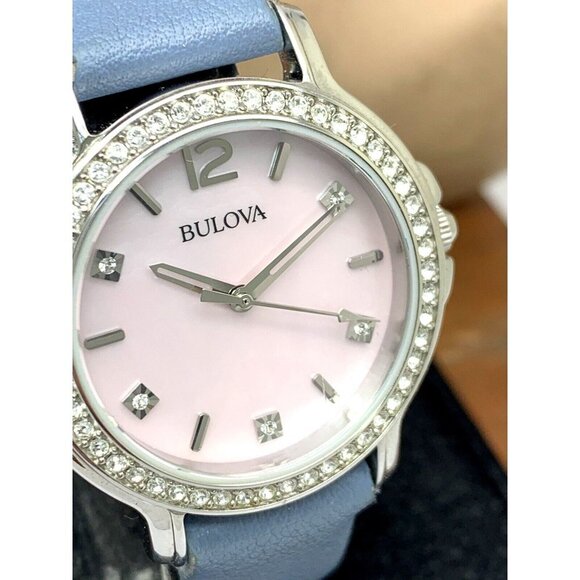 Bulova Women's Watch 96L254 Quartz Mother of Pearl Pink Dial Gemmed Leat… - Picture 12 of 13